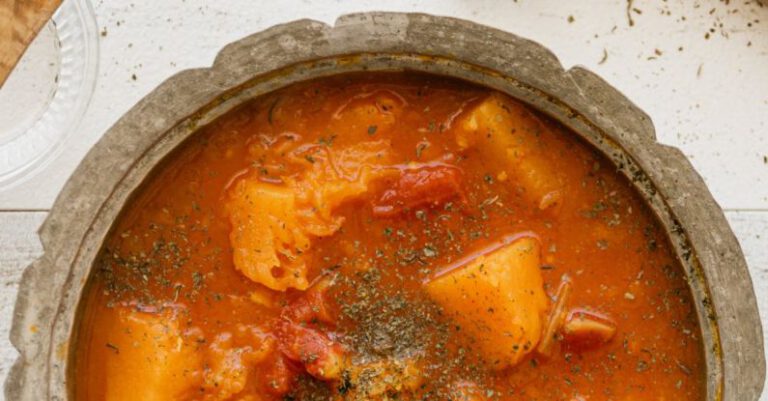 Goulash - Vegetable Stew in Brown Ceramic Bowl
