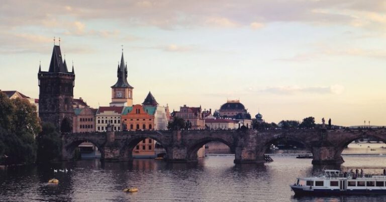 Vltava River - Prague Cityscape with Charles Bridge at Sunset